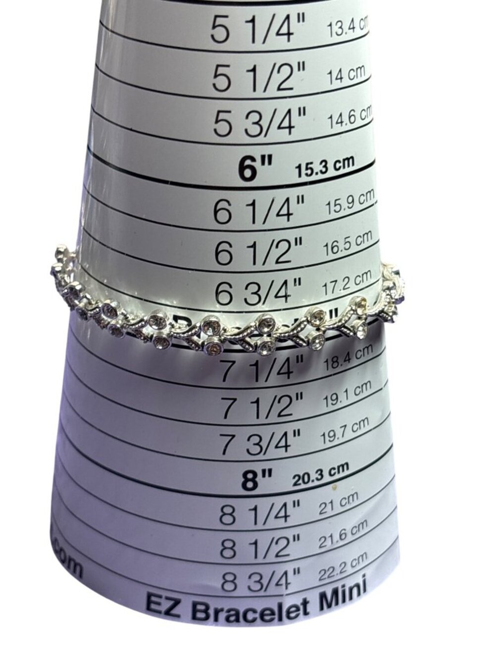 Silvertone Clear Rhinestone Tennis Bracelet 7 inches Long Fold Over Clasp